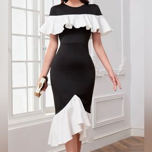 Ruffle Trim Mermaid Hem Dress